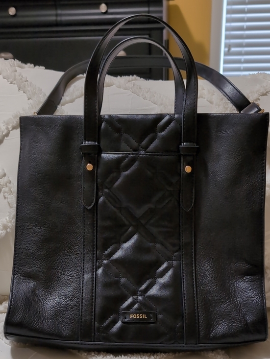 Fossil Handbags - Fossil Black Quilted Panel Tote/Handbag with Gold Accents